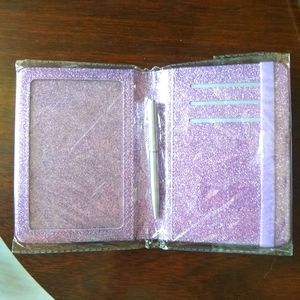 NEW ACdream Passport Holder with Pen, light purple glitter, card slots, strap